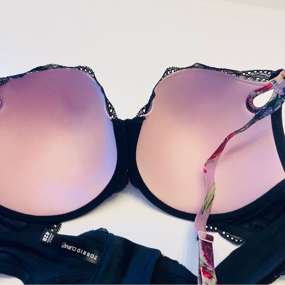 Torrid Curve Lightly Lined T-Shirt Bra Plus Size 42B Black Lace Multi Floral - Picture 5 of 7